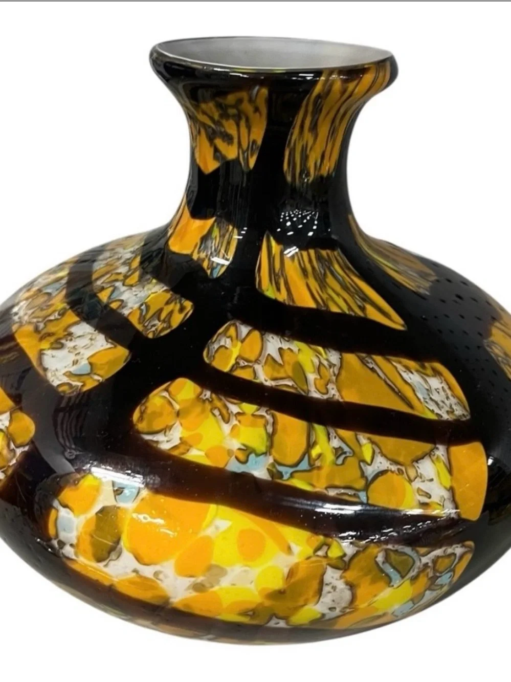Handblown Cased Bulbous Glass Vase contemporary Japanese inspired design MCM 9”.